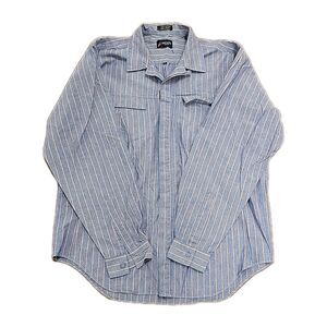 Daniel Hechter Button Front Shirt Blue/Orange Striped 100% Cotton Size L